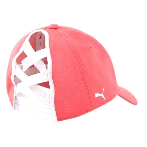 New PUMA Golf Pony P Stretch Fit Adjustable Women's Cap One Size Pink White - Picture 1 of 13
